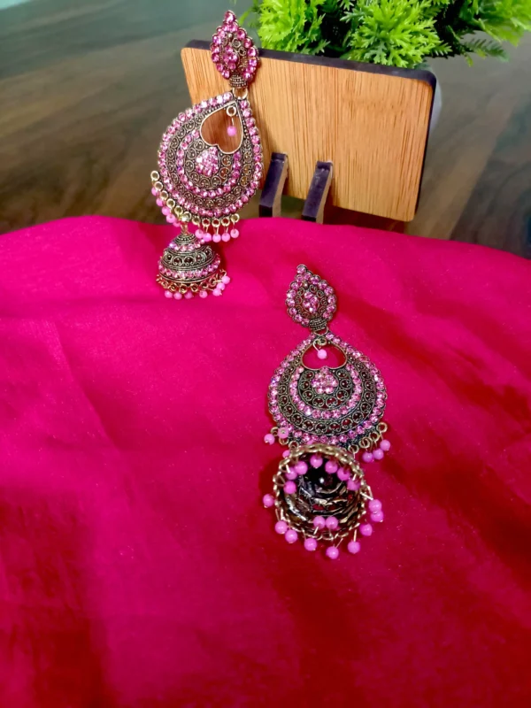 Wedding Wear Gold Plated Long Jhumka - Green