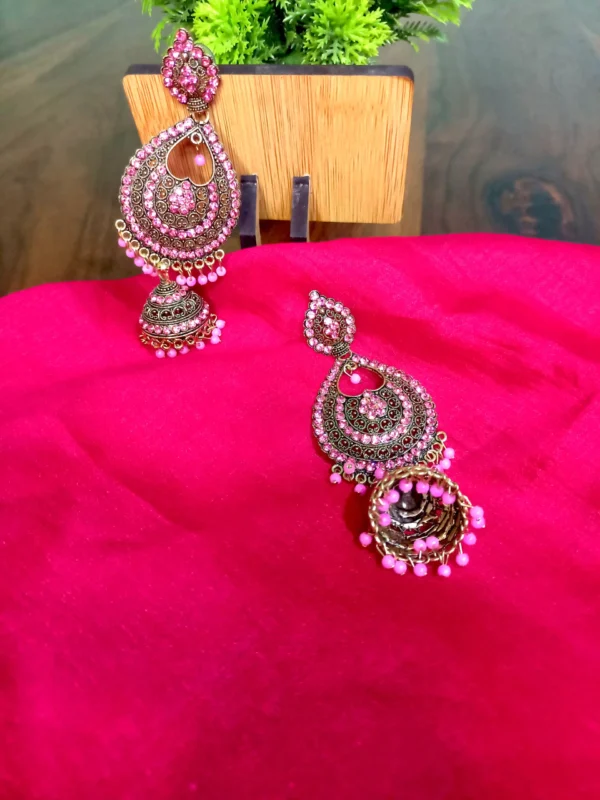 Wedding Wear Gold Plated Long Jhumka - Green