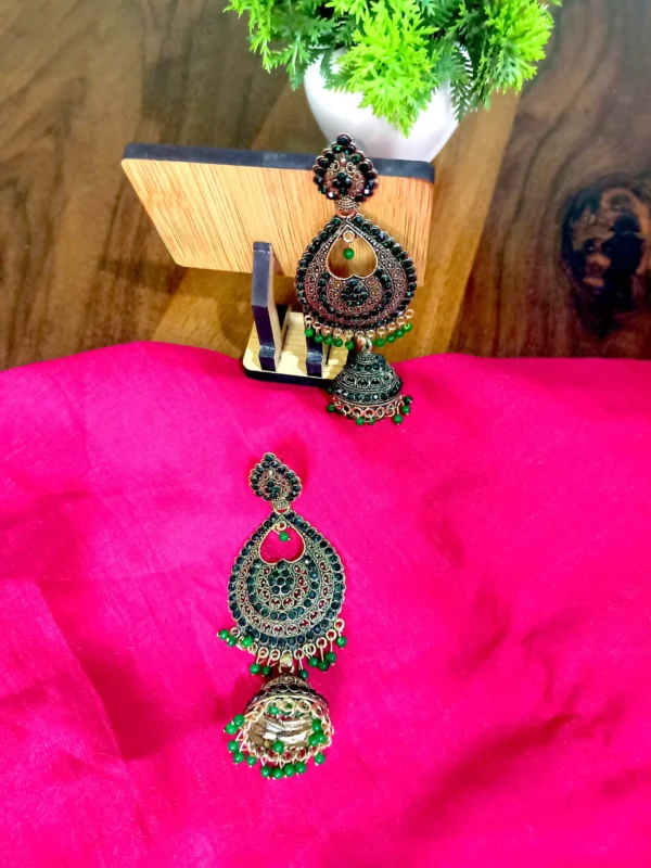 Wedding Wear Gold Plated Long Jhumka - Pink