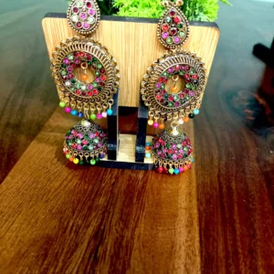 Wedding Wear Gold Plated Multicolour jhumka