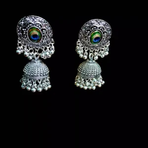 Oxidised Peacock Nakshi Jhumka