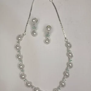 White Pearl Zircon Neckless Set with Earrings