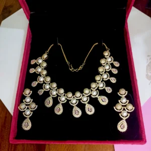 Beautiful AD Pearl Gold Plated Necklace Set with Earrings