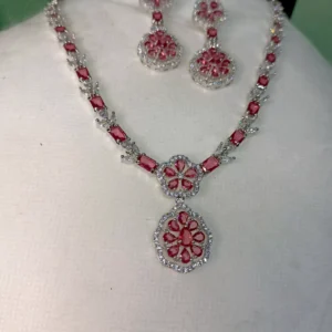 Designer Silver Plated AD Bollywood Neckless Set