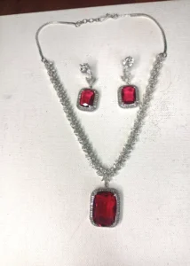 ADIYA JEWLS Ruby Pearl Queen American Diamond Necklace Set