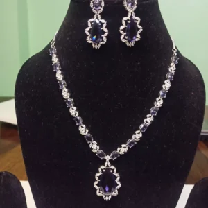 Silver plated antique design AD necklace set