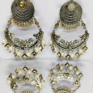 ADIYA JEWLS Oxidised Kundan Studded Chandbali