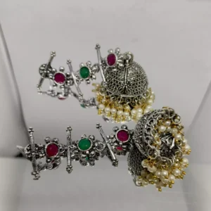 Silver plated three layers jhumka