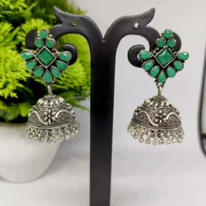 Silver plated jari design small jhumki