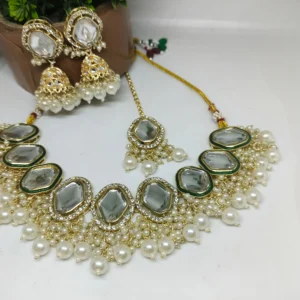 pearls gold plated kundan necklace set