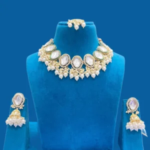 pearls gold plated kundan necklace set