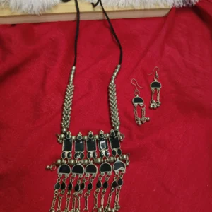 Oxidised beaded long necklace set