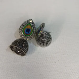 ADIYA JEWLS Oxidised peacock jhumki