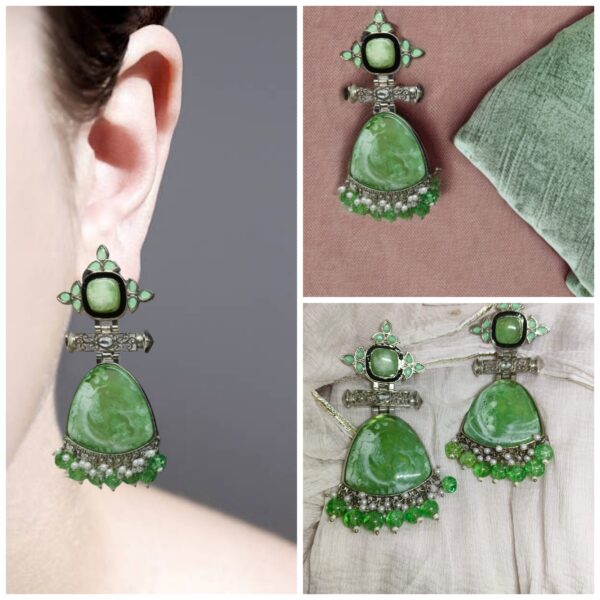 ADIYA JEWLS Griffin Stone-Studded Beaded Jhumka - Green